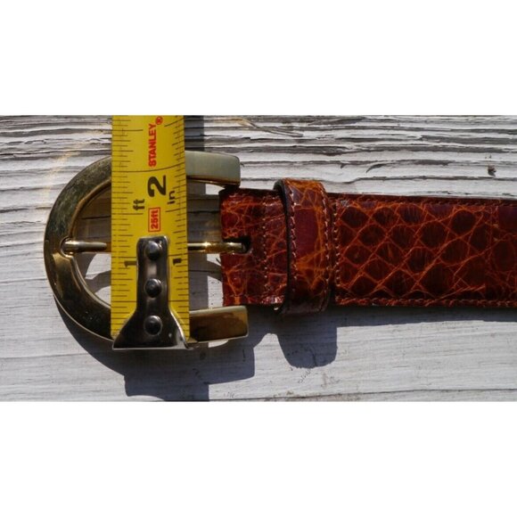Beltrami Luxury Real Crocodile & Brass Belt Sz 75 Italy / US 30” Brown 3410 main image 6